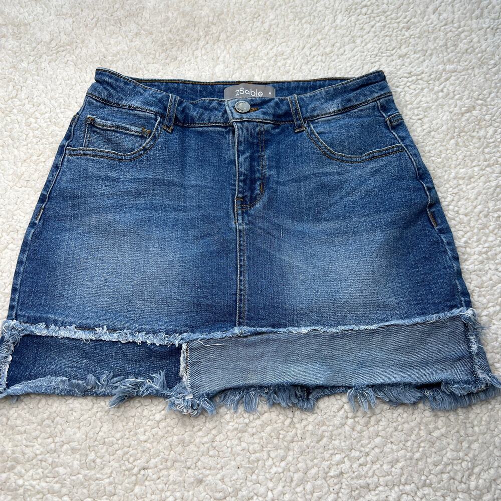 Sable Blue Patchwork Denim Skirt Medium - image 1